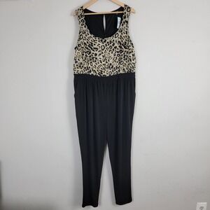 Torrid Animal Print Sleeveless Jumpsuit Plus Size 2 Pockets‎ Casual Black